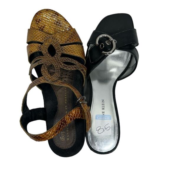 1803 Handcrafted in Portugal Yellow Gold Snakeskin Patterned Open Toe Short Heel - Picture 10 of 12